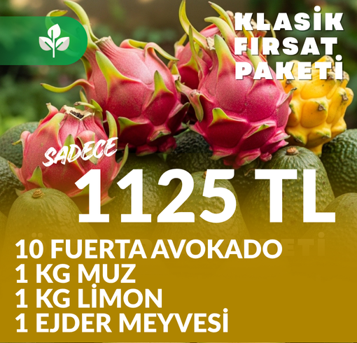 KLASİK FIRSAT PAKETİ (10 FUERTA AVOKADO, 1 KG MUZ, 1 KG LİMON, 1 ADET EJDER MEYVESİ)
