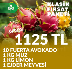 KLASİK FIRSAT PAKETİ (10 FUERTA AVOKADO, 1 KG MUZ, 1 KG LİMON, 1 ADET EJDER MEYVESİ)